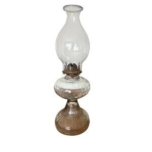Vintage Clear Glass Oil Lamp 18.5” Tall Complete W/ Chimney